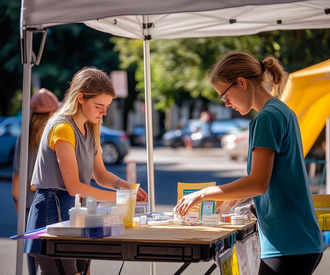 People working at outdoor event